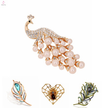 Wholesale Fashion Jewelry Korean Spider Web Brooch, Vintage Alloy Pearl Peacock Feather Brooch